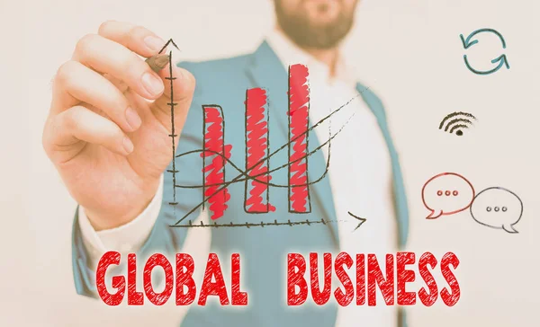 Текст для написания слов Global Business. Бизнес-концепция для Торговли и бизнес-системы компании, работающие по всему миру . — стоковое фото