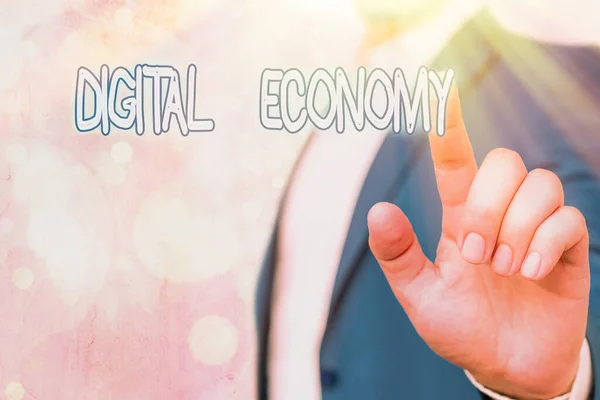 Segno di testo che mostra Digital Economy. Foto concettuale rete mondiale di attività e tecnologie economiche . — Foto Stock