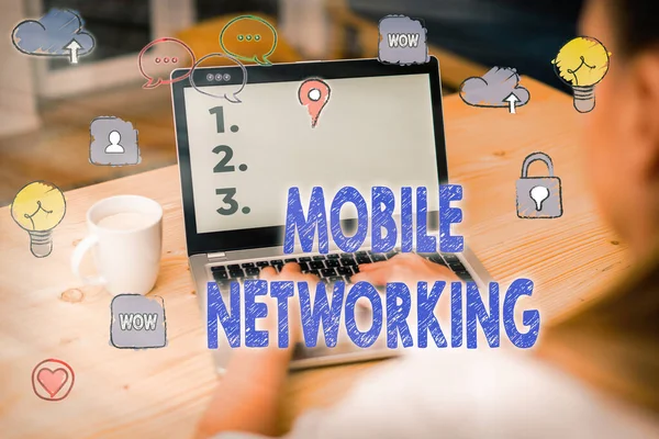 Текст для написания текста Мобильная сеть. Бизнес-концепция для сети, где последним звеном является беспроводная связь . — стоковое фото