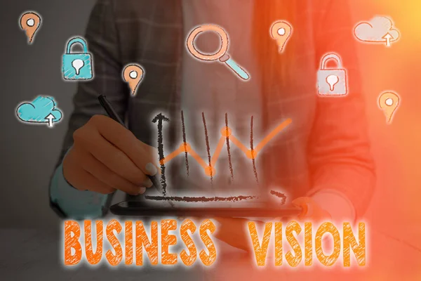 Signo de texto que muestra Business Visión. Foto conceptual hacer crecer su negocio en el futuro basado en sus objetivos . —  Fotos de Stock