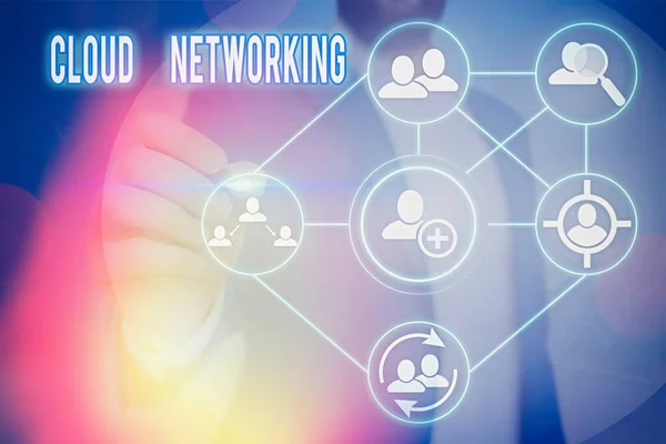 Κείμενο εγγραφής κειμένου Cloud Networking. Επιχειρηματική έννοια για είναι όρος που περιγράφει την πρόσβαση των πόρων δικτύωσης. — Φωτογραφία Αρχείου