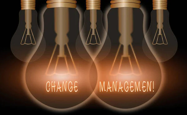 Kézírás szövegírás Change Management. Koncepció jelentése Vezetés helyettesítése egy szervezetben Új politikák. — Stock Fotó