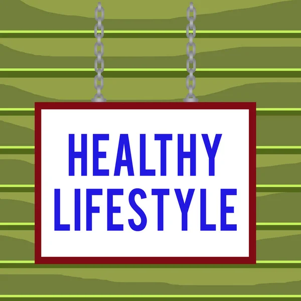 Konceptuální rukopis zobrazující zdravý životní styl. Business photo showcasing Live Healthy Zapojte se do fyzické aktivity a cvičení Deska obdélníkový rám připojený k panelu řetězu. — Stock fotografie