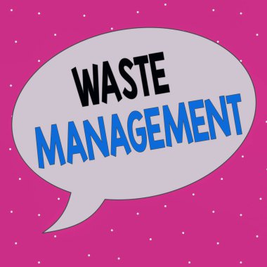 Atık Yönetimi 'nin el yazısı. Kavram, gereksinim duyulan eylemler anlamına gelir. Çöp başlangıcını yönetin. Konuşma köpüğü Oval Solid Renk Özet Yazılı Metin Balonu ile şekillendirilmiş.