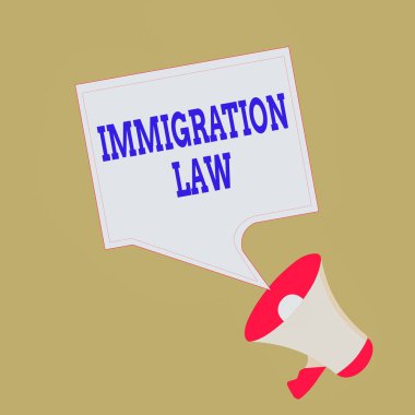 Göçmenlik Kanunu 'nu gösteren kavramsal el yazısı. Bir vatandaşın göçünü gösteren iş fotoğrafı, seyahat megafonu yapımında ve Boş Meydan Konuşması Kamu Duyurusunda yasaldır.