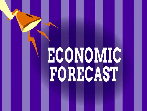 Handwriting text writing Economic Forecast. Concept meaning Process of making predictions about the economy condition Hu analysis Hand Holding Megaphone Downward with Lightning Sound Effect Icon. — Stock Photo, Image