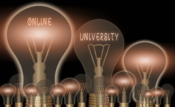 Text sign showing Online University. Conceptual photo Distance Learning Courses are taken over the internet. — Stock Photo, Image