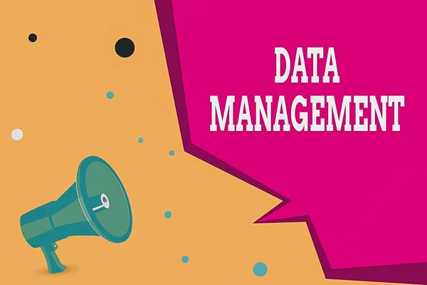 Veri Yönetimini gösteren kavramsal el yazısı. İş fotoğrafı metni Veri işlemlerinin düzenlenmesi ve sürdürülmesi Megafon Hoparlörü ve Boş Geometrik şekil Yarım Konuşma Kabarcığı. — Stok fotoğraf