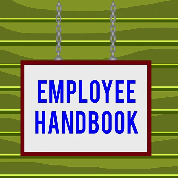 Conceptual hand writing showing Employee Handbook. Business photo showcasing Document that contains an operating procedures of company Whiteboard rectangle frame attached surface chain panel. — Stock Photo, Image