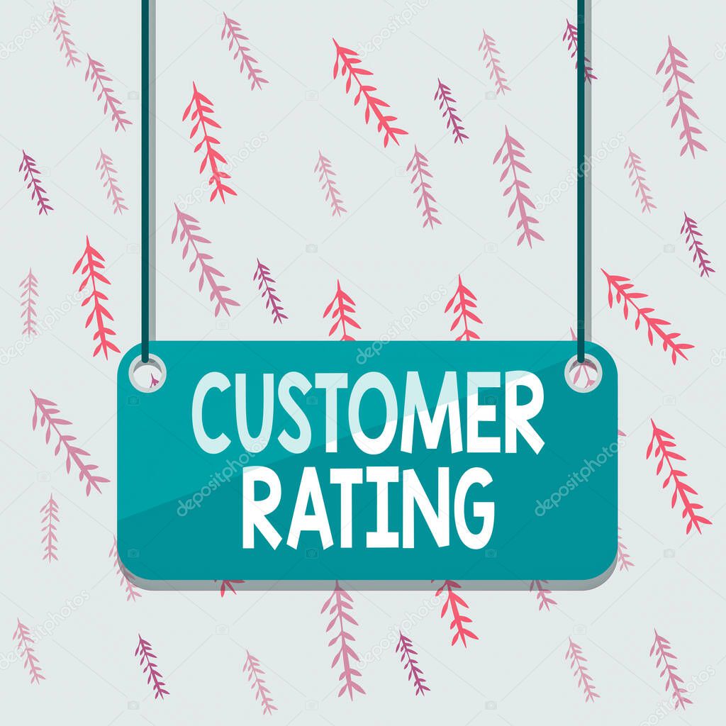 Handwriting text Customer Rating. Concept meaning Each point of the customers enhances the experience Board color background plank attached string panel rectangle empty surface.