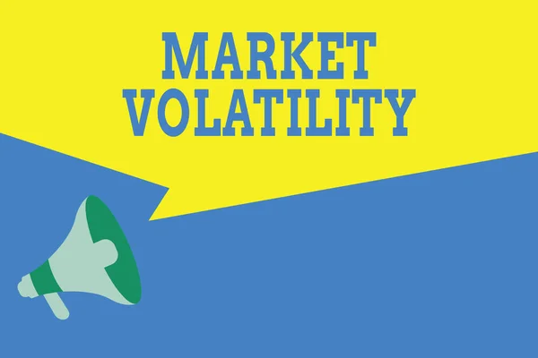 Szóírás szöveg Piaci volatilitás. Üzleti koncepció az alapul szolgáló értékpapírok árainak ingadozása Stabilitási állapot Megafon hangszóró Erősítse és üres Geometrikus alak Félbeszéd buborék. — Stock Fotó