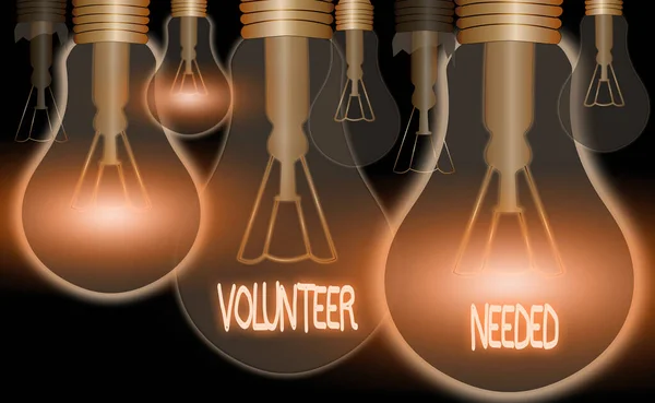 Conceptual hand writing showing Volunteer Needed. Business photo text Looking for helper to do task without pay or compensation. — Stock Photo, Image
