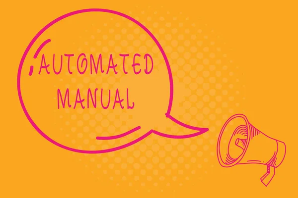 自動マニュアルを示す概念的な手書き文字。トリガーシフトとしてのビジネス写真テキストとそれは簡単に気分の間で切り替えることができます透明なスピーチバブル輝くアイコンと概要メガホン. — ストック写真