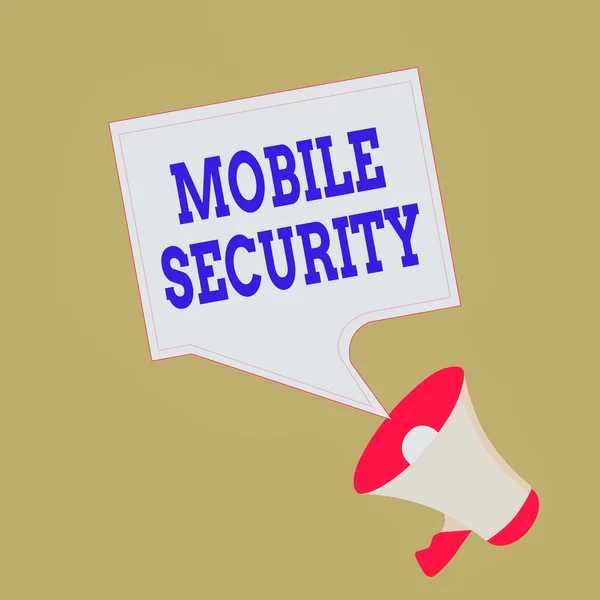 Begrebsmæssig håndskrift, der viser Mobile Security. Forretningsfoto fremvisning Beskyttelse af mobiltelefon mod trusler og sårbarheder Megafon og Blank Square Tale Bubble Public Announcement . - Stock-foto