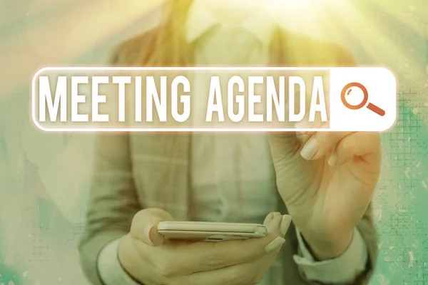 Text sign showing Meeting Agenda. Conceptual photo An agenda sets clear expectations for what needs to a meeting.