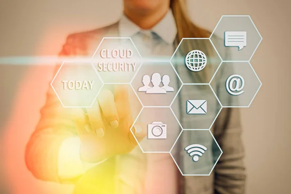 Signo de texto que muestra Cloud Security. Foto conceptual Proteja la información almacenada de forma segura Tecnología controlada . — Foto de Stock