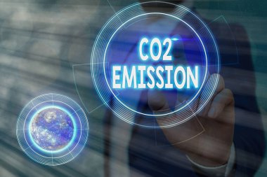 Karbondioksit salınımını gösteren kavramsal el yazısı. İş fotoğraflarında sera gazlarının zamanla atmosfere salınması NASA tarafından desteklenen bu görüntünün elementleri.