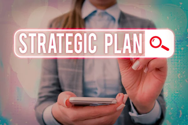 Text sign showing Strategic Plan. Conceptual photo A process of defining strategy and making decisions. — Stock Photo, Image