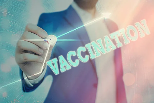 Escritura manual conceptual que muestra la vacunación. Foto de negocios mostrando Tratamiento que hace que el cuerpo más fuerte contra la infección . — Foto de Stock