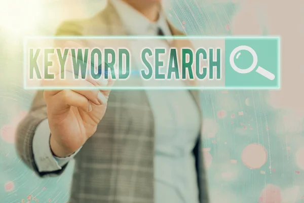 Word writing text Keyword Search. Business concept for Using word or term to look correct subject associated to it. — Stock Photo, Image