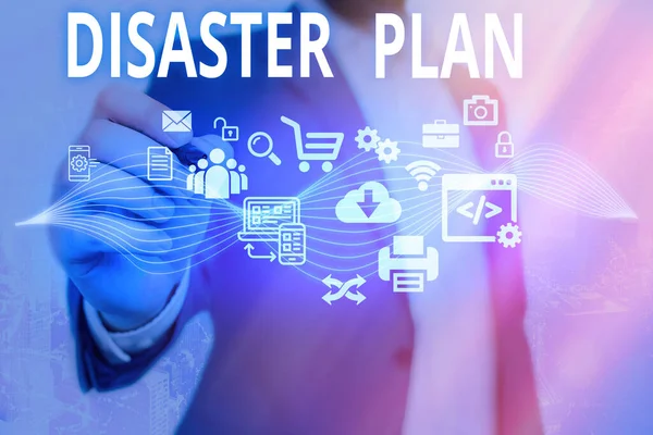 Word writing text Disaster Plan. Business concept for Respond to Emergency Preparedness Survival and First Aid Kit. — Stock Photo, Image