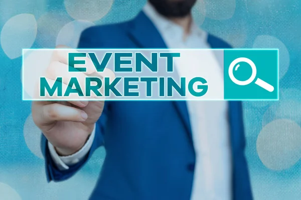 Texto de caligrafia Marketing de eventos. Conceito significado descreve o processo de desenvolvimento de exibição para promover o produto . — Fotografia de Stock