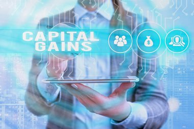 Büyük kazançları gösteren metin işareti. Kavramsal Fotoğraf Tahvilleri Hisse Senedi Kâr Vergisi Yatırım Fonları.