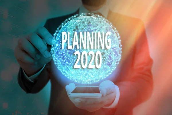 Handschrift tekst schrijven Planning 2020. Concept betekenis Begin met einde in de mind positionering Lange termijn doelstellingen Elementen van dit beeld geleverd door NASA. — Stockfoto