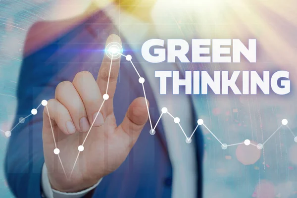 Skriveseddel som viser Green tenking. Forretningsfoto som viser hvordan man tar miljøansvar på alvor . – stockfoto