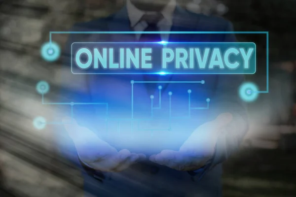 Kézírás szöveg Online Privacy. Fogalom jelentése Az interneten közzétett egyéni adatok biztonsági szintje. — Stock Fotó