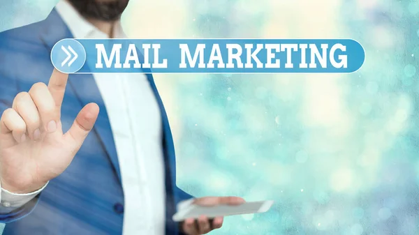 Σήμα κειμένου που δείχνει Mail Marketing. Εννοιολογική φωτογραφία Πράξη αποστολής διαφημιστικών μηνυμάτων. — Φωτογραφία Αρχείου