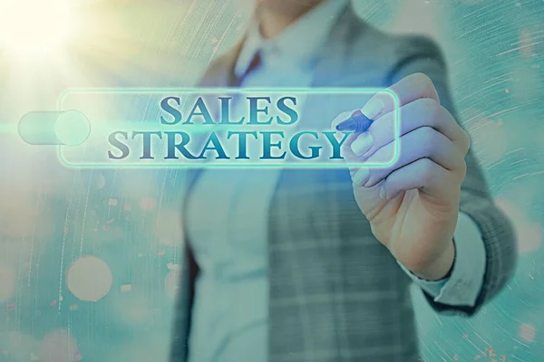 Γραπτό σημείωμα που δείχνει τη στρατηγική πωλήσεων. Επιχειρηματικό σχέδιο προβολής φωτογραφιών για την επίτευξη και την πώληση στην αγορά-στόχο σας Μάρκετινγκ. — Φωτογραφία Αρχείου