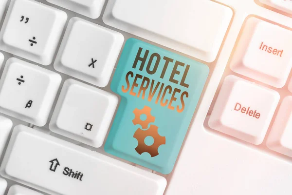 Ordskrivning text Hotel Services. Affärsidé för faciliteter Faciliteter i inkvarterings- och logihus. — Stockfoto