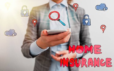 Ev Sigortasını gösteren bir mesaj. Kavramsal fotoğraf evdeki kazaları ve hasarları kapsıyor..