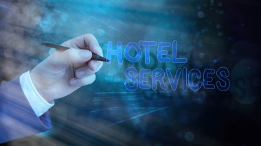 Otel Hizmetleri 'ni gösteren bir mesaj. Konaklama ve konaklama yerlerinin konsept fotoğraf tesisleri.