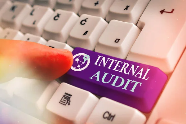 Text sign showing Internal Audit. Conceptual photo Evaluates the effectiveness of the controls and processes. — Stock Photo, Image