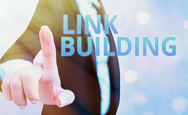 Text sign showing Link Building. Conceptual photo SEO Term Exchange Links Acquire Hyperlinks Indexed. — Stock Photo, Image