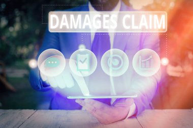 Hasar talebinde bulunan kavramsal el yazısı. İş fotoğrafı metni Tazminat talebi Sigorta Dosyası Giysisi.