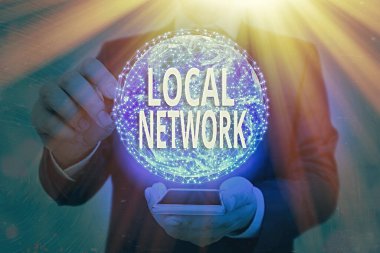 Yerel Ağ 'ın el yazısı metni. Bu görüntünün Intranet LAN Radyo Dalgaları DSL Boradband Bağlantı Elementleri NASA tarafından desteklenmektedir.