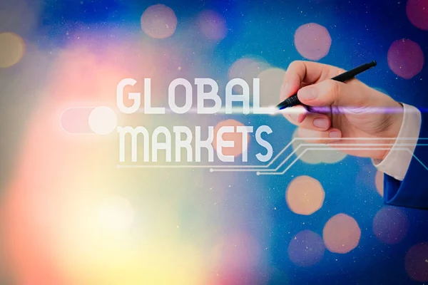 Text sign showing Global Markets. Conceptual photo Trading goods and services in all the countries of the world.