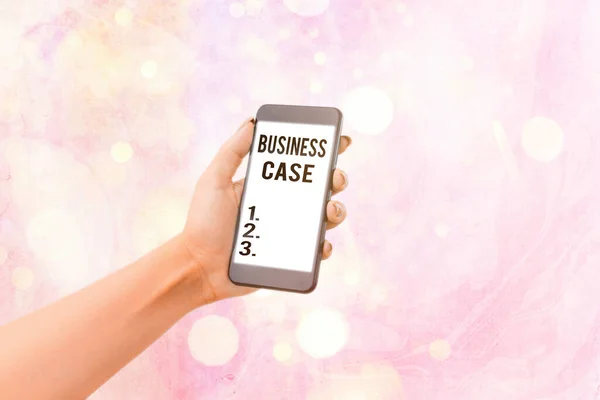 Skriva lapp som visar Business Case. Företagsfoto visar upp proposition Företag Muntlig presentation Ny uppgift. — Stockfoto