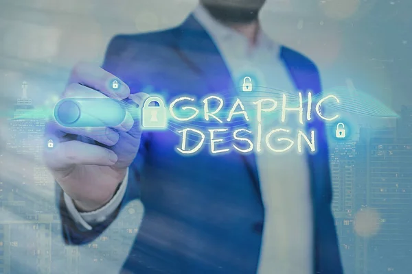 Texto para escrita de palavras Design Gráfico. Conceito de negócio para a arte ou habilidade de combinar texto e imagens em anúncios . — Fotografia de Stock