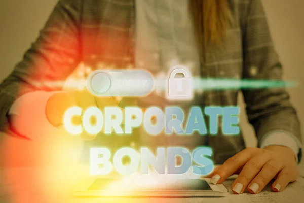 Word writing text Corporate Bonds. Business concept for corporation to raise financing for variety of reasons. — Stock Photo, Image