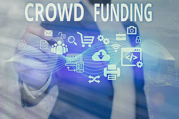 Texto de escritura de palabras Crowd Funding. Concepto de negocio para la recaudación de fondos Kickstarter Startup Pledge Platform Donations . — Foto de Stock
