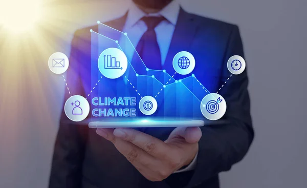 Εννοιολογική γραφή χέρι δείχνει την αλλαγή του κλίματος. Business photo showcasing Αύξηση της παγκόσμιας μέσης θερμοκρασίας Μετασχηματισμός καιρού. — Φωτογραφία Αρχείου