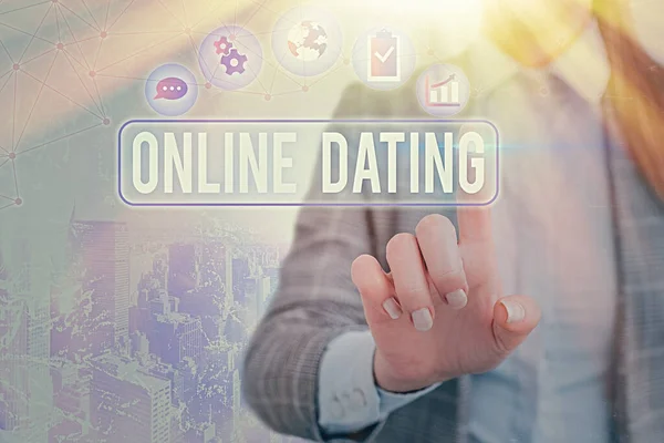 Word writing text Online Dating. Business concept for Searching Matching Relationships eDating Video Chatting. — Stock Photo, Image