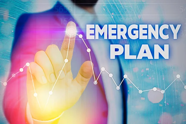 Writing note showing Emergency Plan. Business photo showcasing Procedures for response to major emergencies Be prepared.