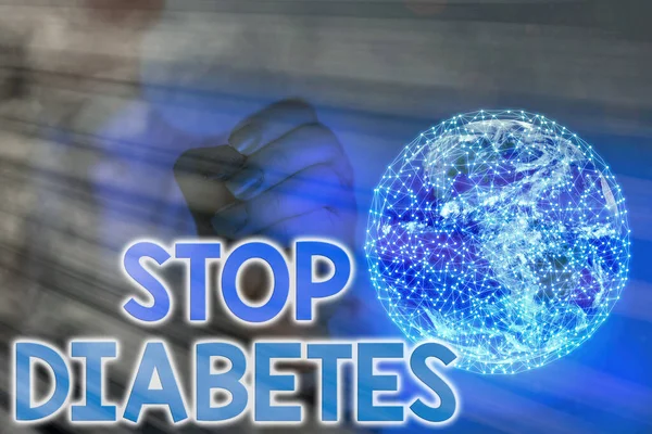 Pismo pisma Stop cukrzycy. Koncepcja oznaczająca poziom cukru we krwi jest wyższy niż zwykle Inject Insulina Elementy tego obrazu dostarczone przez NASA. — Zdjęcie stockowe
