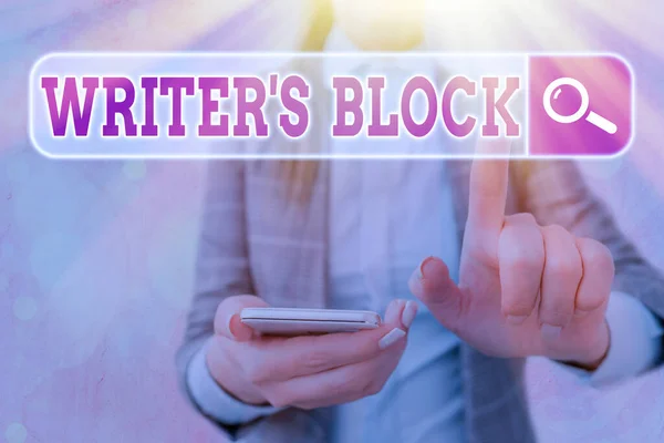 Skriva handstil Författare S Block. Begreppet mening Tillstånd att inte kunna tänka på vad man ska skriva. — Stockfoto