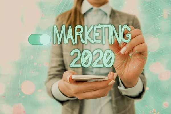 Escritura a mano de texto Marketing 2020. Concepto significado Tendencias comerciales para 2020 Evento promocional de Año Nuevo . — Foto de Stock